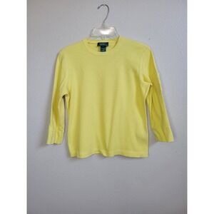 Lauren Ralph Lauren Women's 3/4 Sleeve Ribbed Shirt‎ 100% Cotton Yellow Sz S